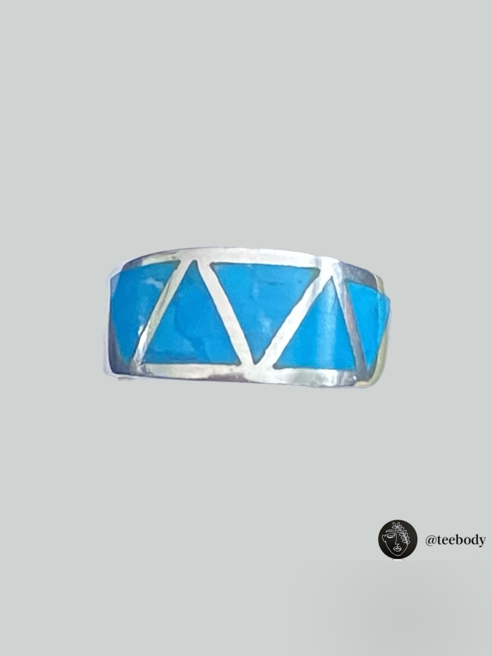 NWT Native American Sterling Silver Turquoise Inlay Ring Band Sz 5, 5.5